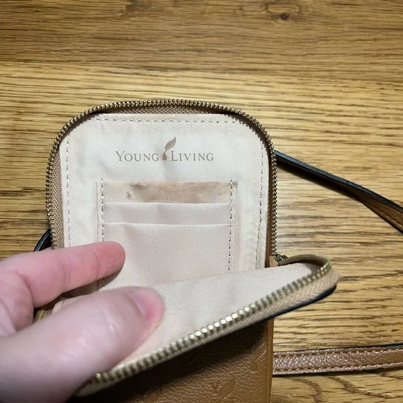 Young Living Brown Logo Crossbody Bag | Gold Hardware | Card Pockets - Picture 4 of 4